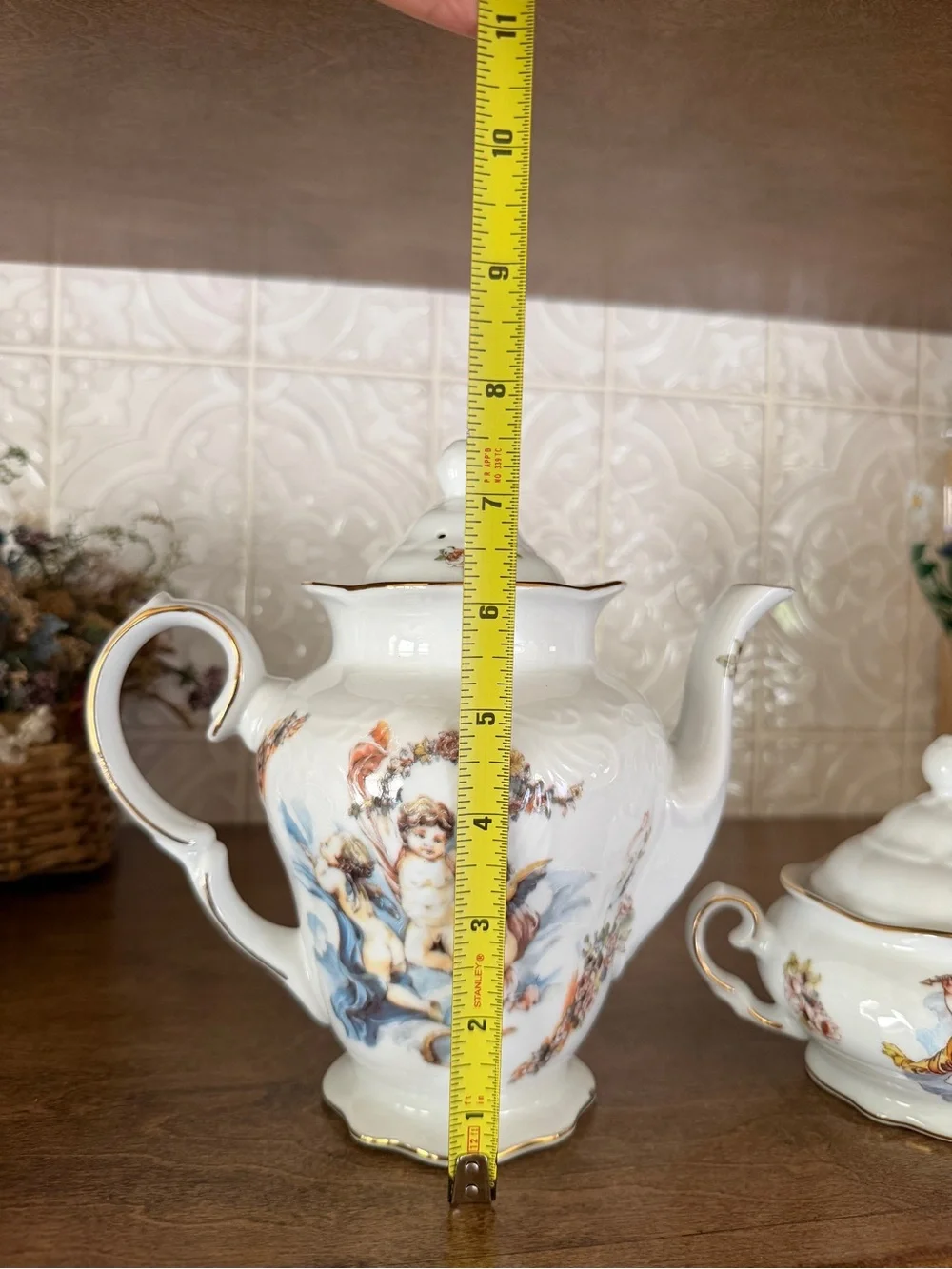 Porcelain Cherub Tea Set - White with Gold Trim